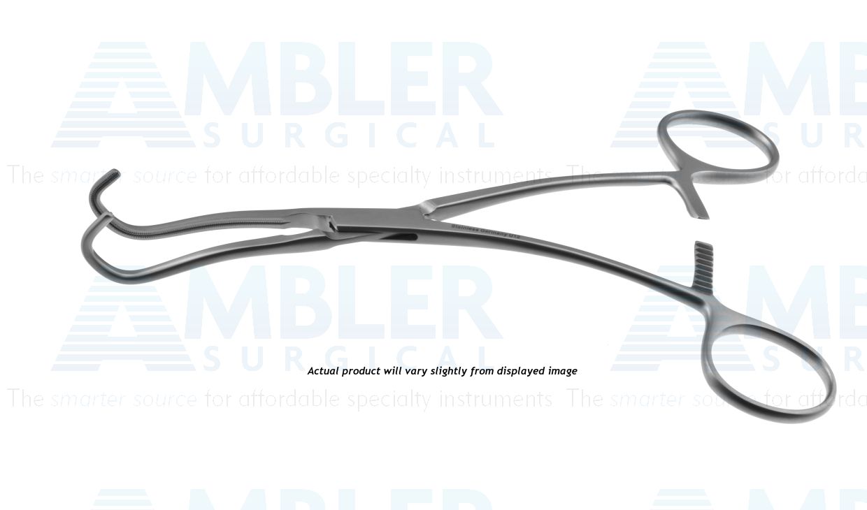 DeBakey-Derra anastomosis clamp, 6 1/2'',medium, angled, 2.0cm long x 11.0mm deep, atraumatic jaws, ring handle