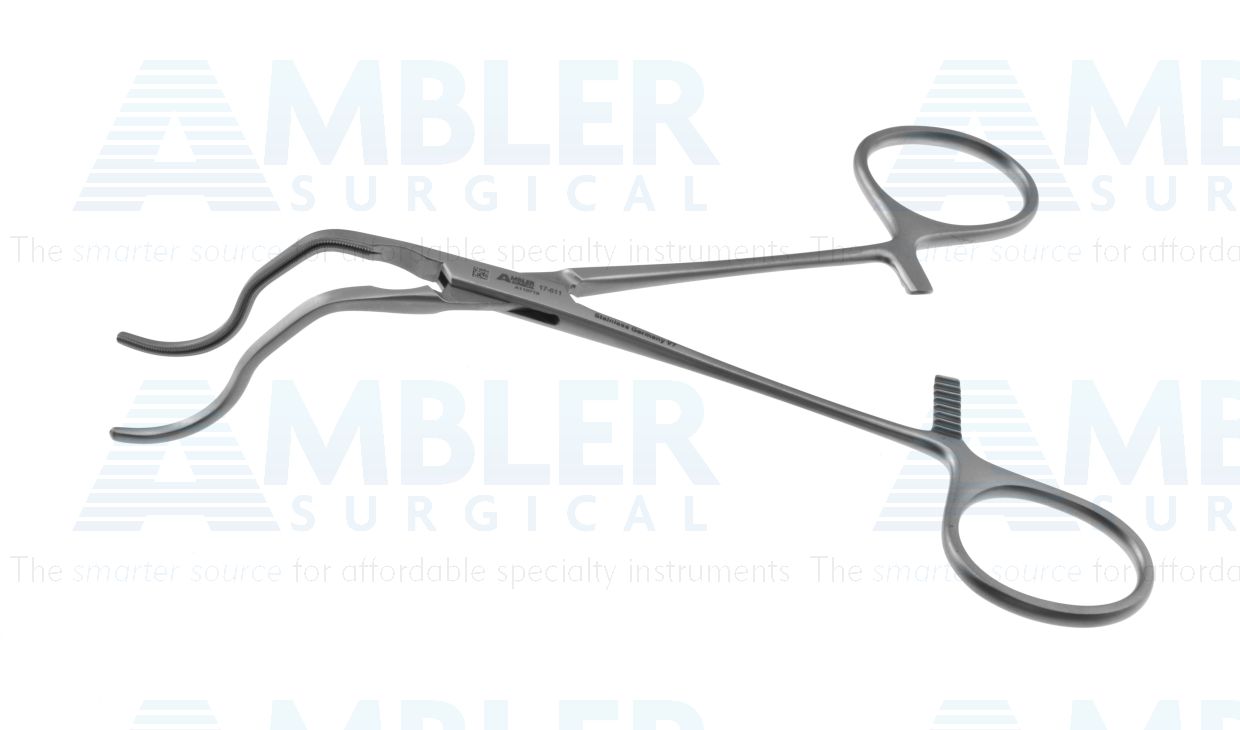 Gregory profunda clamp, 6 1/2'',small, angled/curved, 4.4cm atraumatic jaws, ring handle