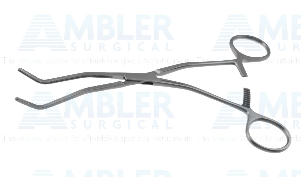 Cooley renal artery clamp, 7 1/2'',angled shanks, angled, 6.4cm long atraumatic jaws, ring handle