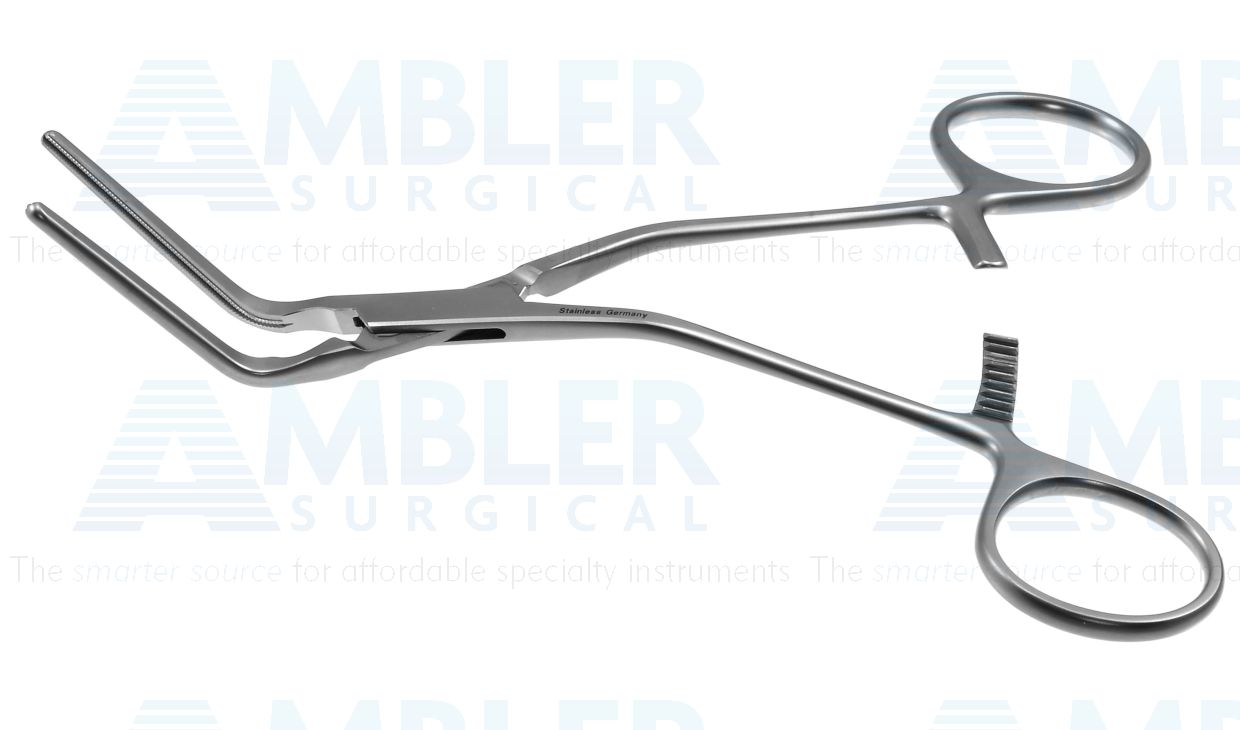 DeBakey multi-purpose clamp, 6'',angled 60º, 3.5cm long atraumatic jaws, ring handle