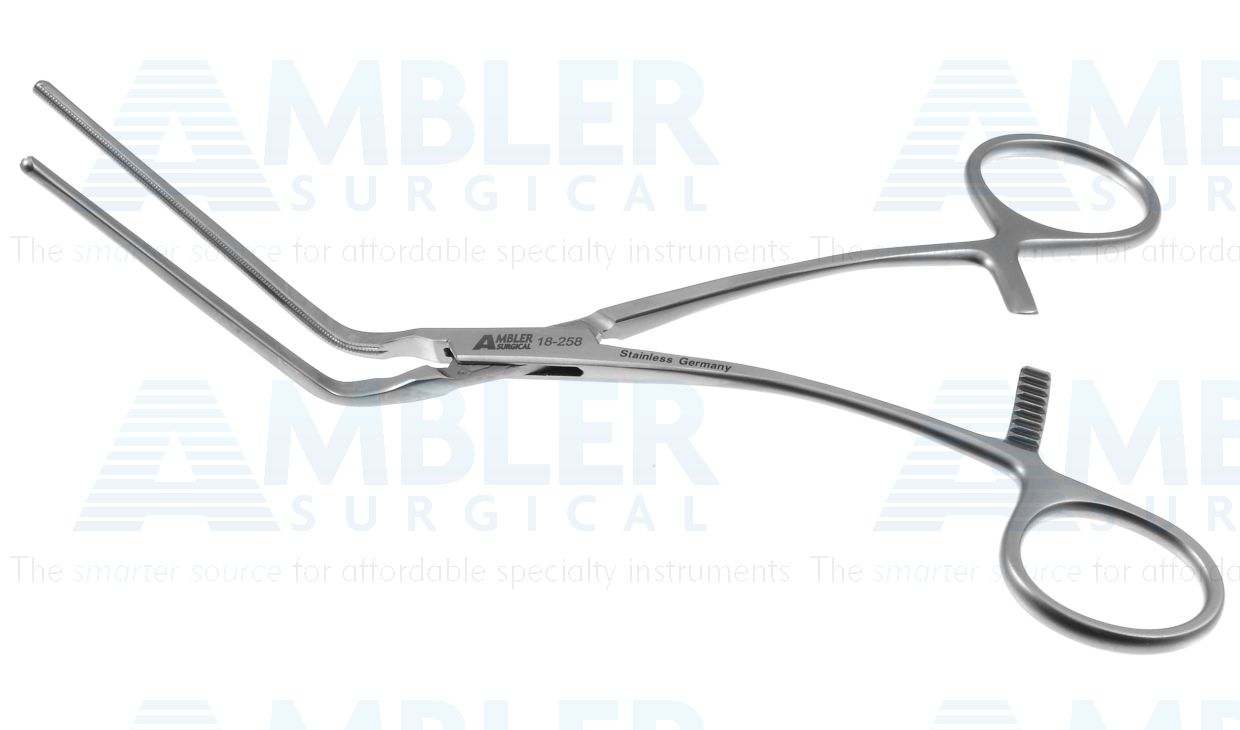 DeBakey multi-purpose peripheral clamp, 7'',curved shanks, angled, 6.5cm long atraumatic jaws, ring handle