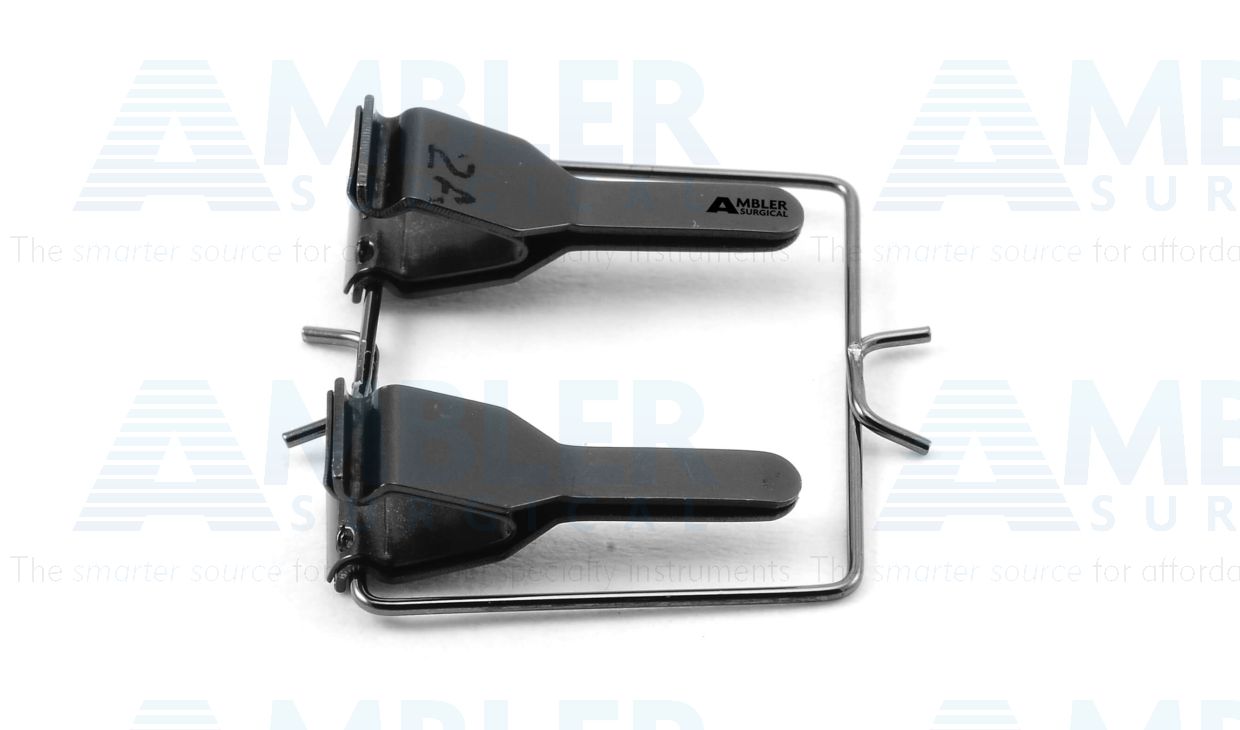 Microsurgical artery double clamps (stationary), straight jaws, slight incurved tips, for vein or artery diameter size 0.6mm - 1.5mm, ebonized finish