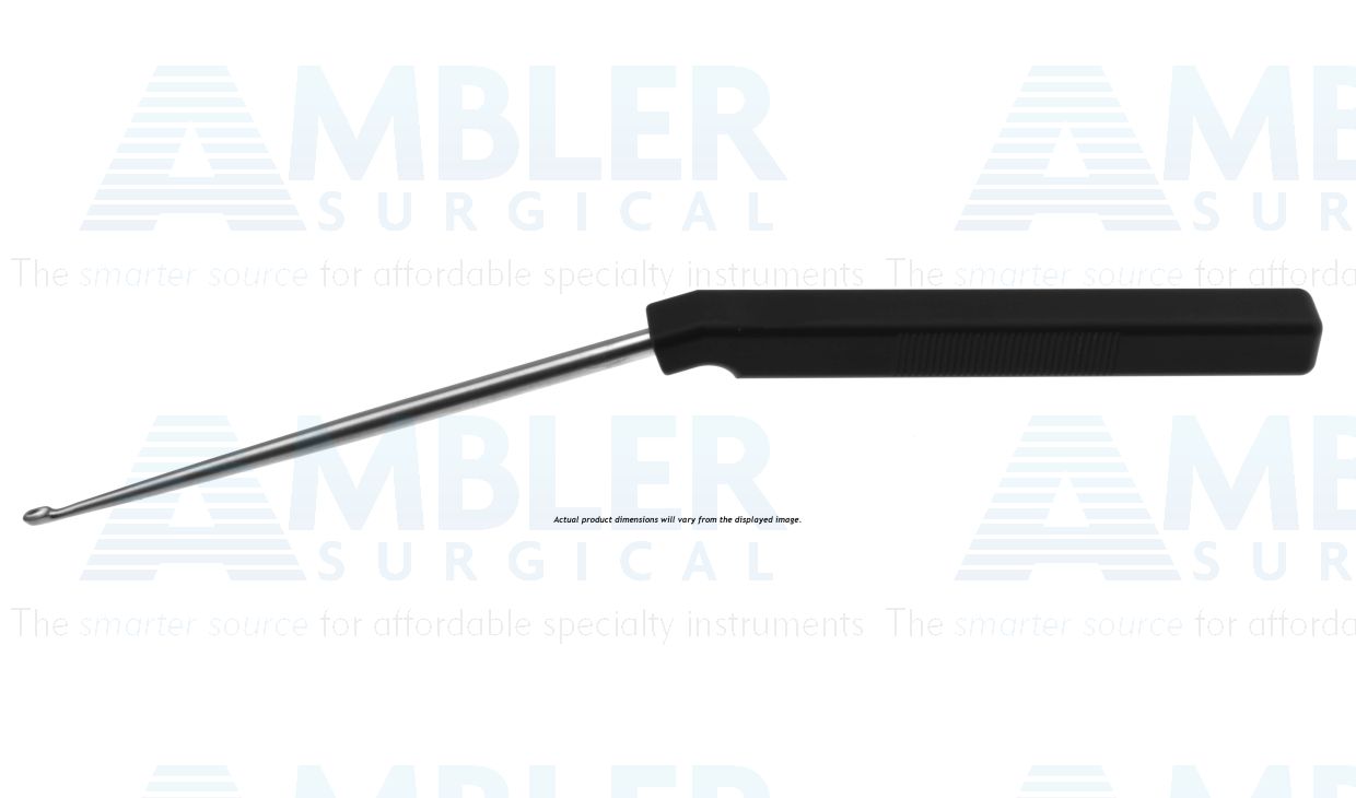 Cervical axial curette, 9'', angled shaft, low profile, straight up, size #5/0 cup, square handle