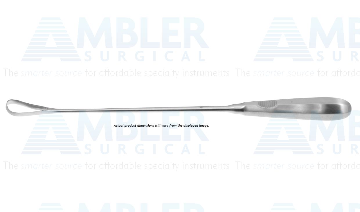 Sims uterine curette, 11'',malleable, size #2/0, curved, 5.0mm wide, sharp tip, brun handle