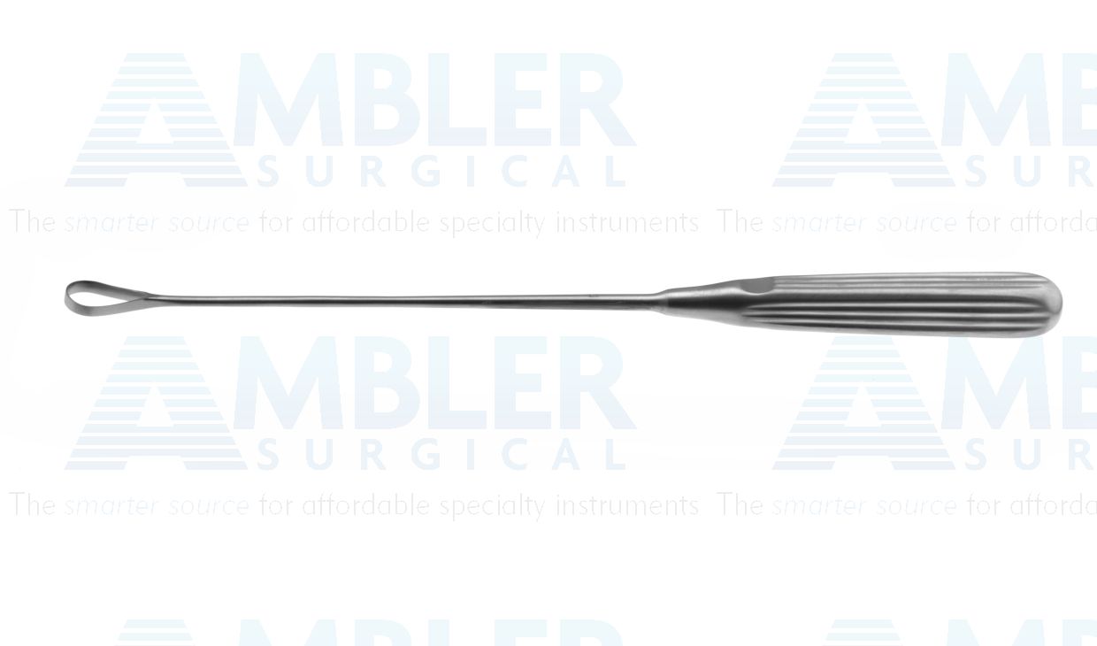 Sims uterine curette, 11'',malleable, size #5, curved, 12.0mm wide, sharp tip, brun handle