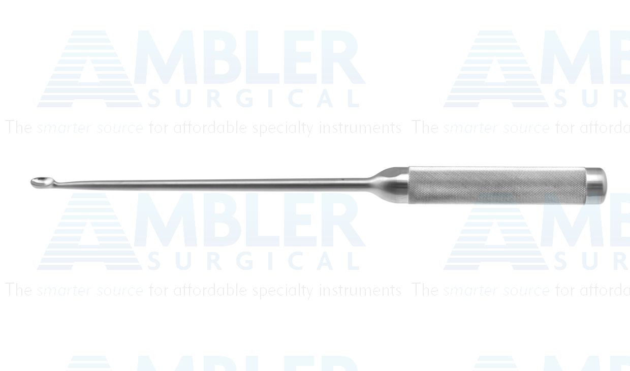 Long neck curette, 15'',straight, size #4 cup, hollow lightweight round handle