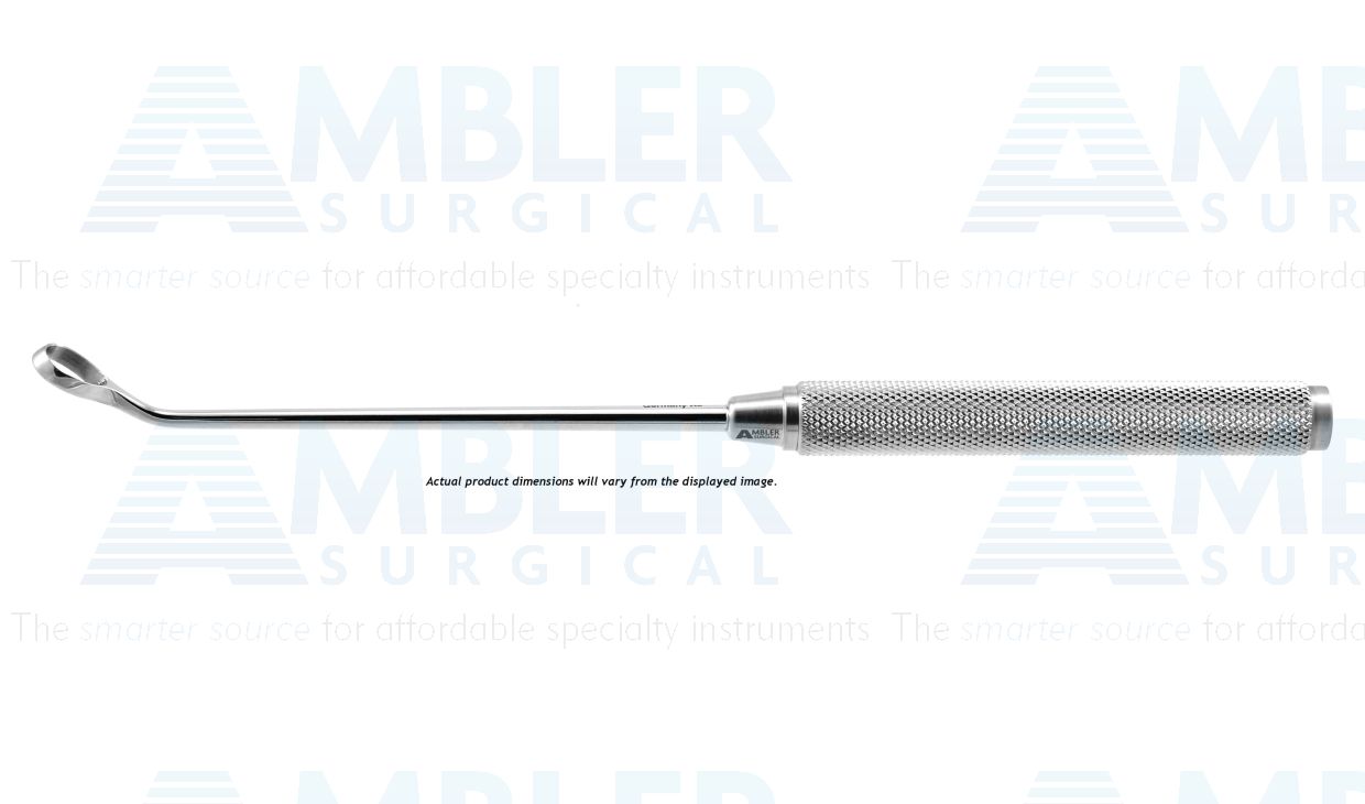 Coakley antrum curette, 7'',#3, large, acutely curved, 6.0mm x 9.0mm tip, round handle