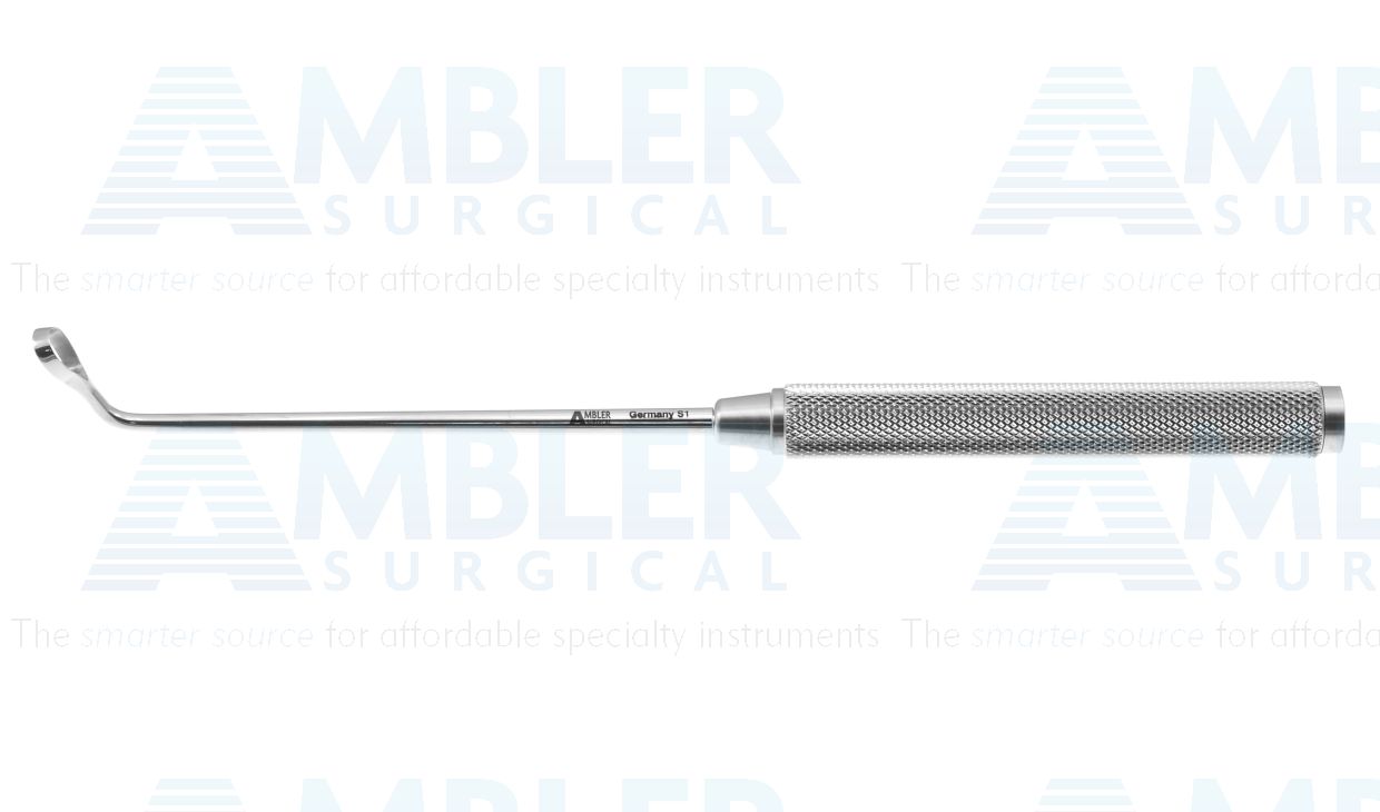 Coakley antrum curette, 7'',#5, small, strongly curved, 5.0mm x 7.0mm tip, round handle
