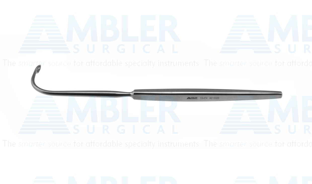 Frontal sinus curette, 7 1/2'',curved 100º, oval 2.0mm x 5.0mm cup, flat handle