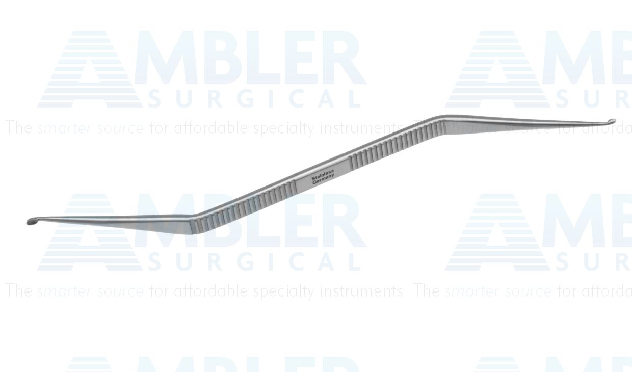 Goodhill curette, 6 5/8'',double-ended, angled, small 1.5mm cup and large 2.0mm cup, flat handle