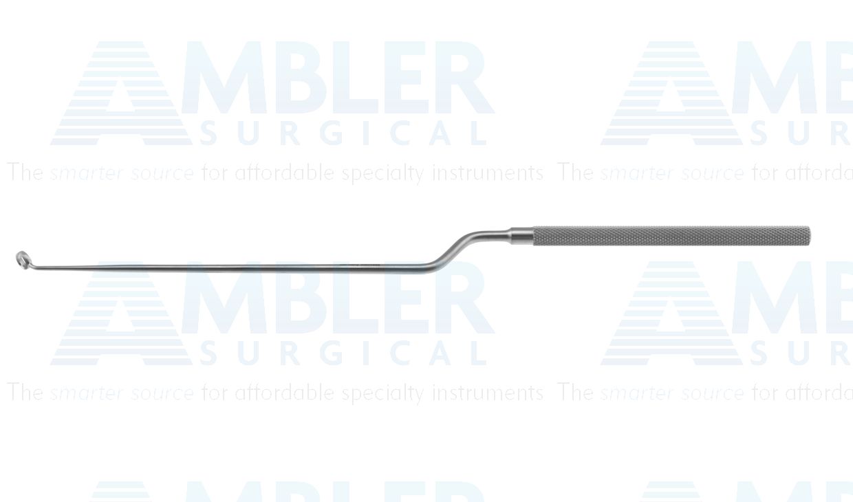 Hardy transsphenoidal curette, 9 1/2'', bayonet shaft, working length 120mm, angled 45º down 5.0mm cup, round handle
