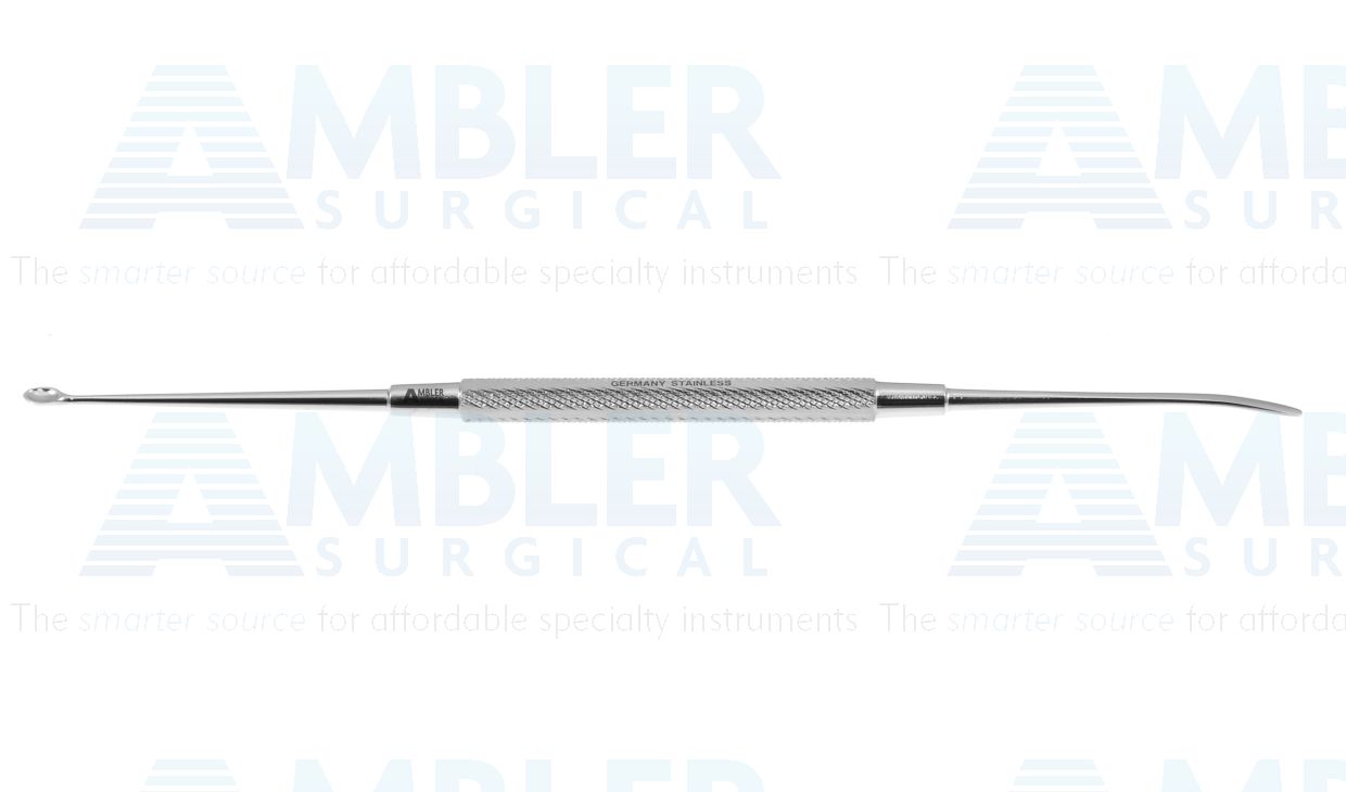 Dunning elevator and curette, 7 3/4'',double-ended, straight, blunt 3.0mm elevator, sharp 3.0mm x 5.0mm curette, round handle