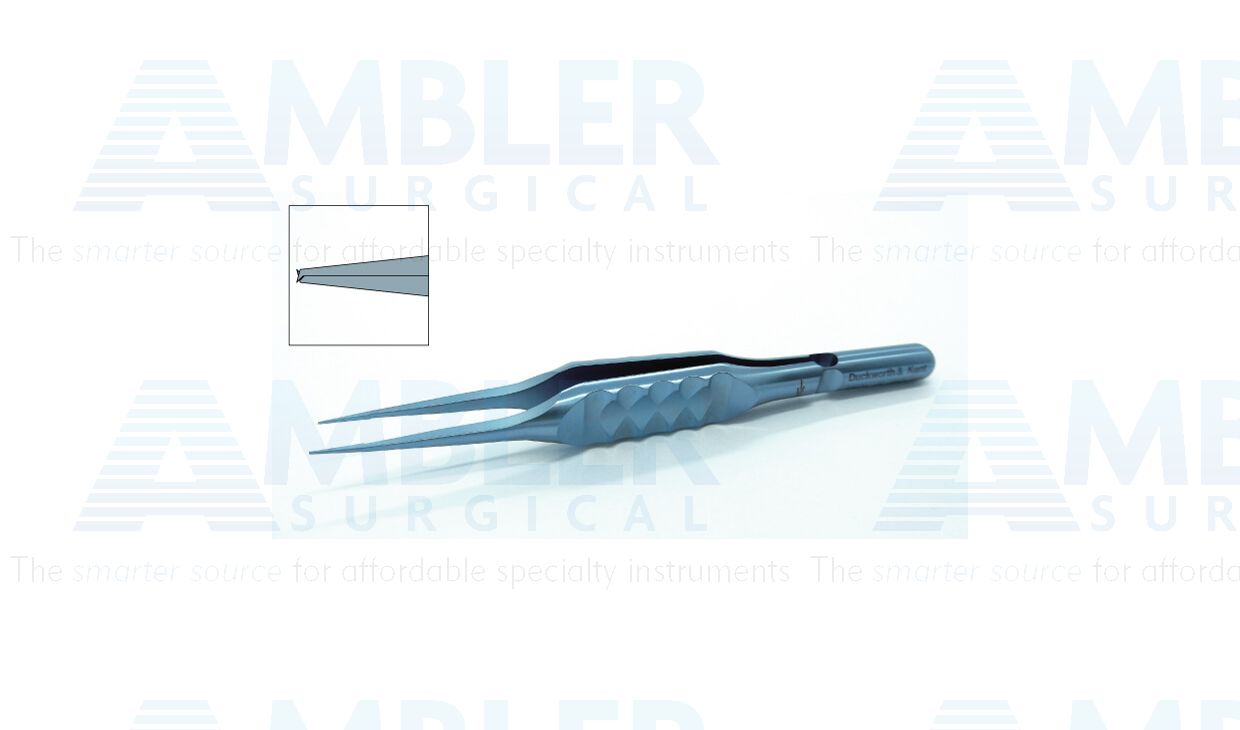 D&K Bonn suturing forceps, 3 3/8'', straight shafts, 0.12mm 1x2 teeth, 6.0mm tying platforms, flat ergonomical handle, titanium
