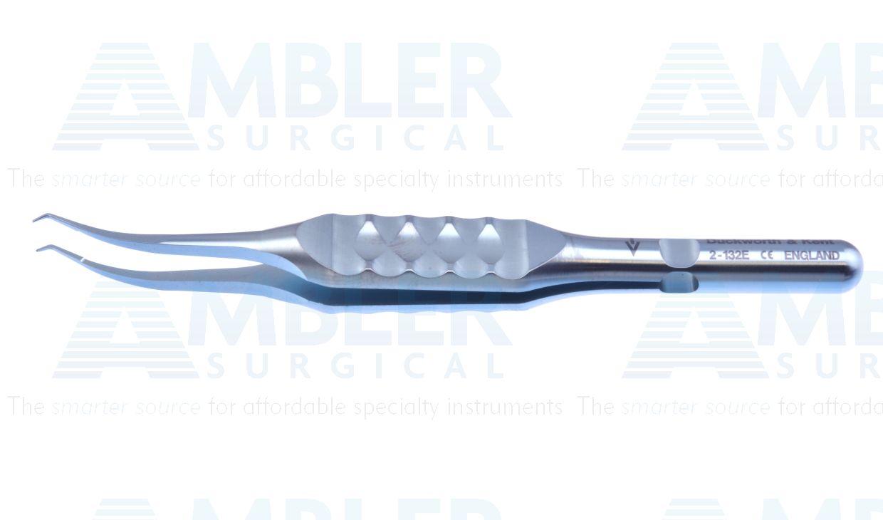 D&K suturing forceps, 3 1/2'', curved shafts, 0.12mm 1x2 teeth, 6.0mm tying platforms, flat ergonomical handle, titanium