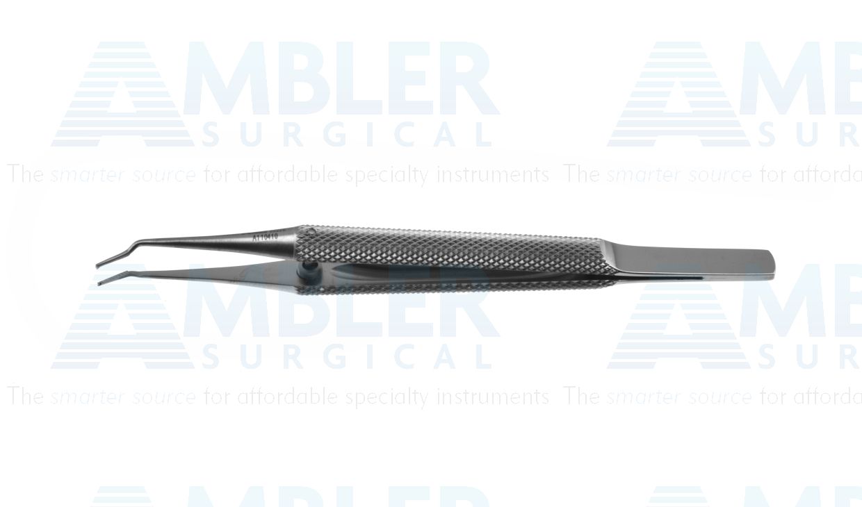 Kirby corneoscleral forceps, 4 1/4'',1x2 teeth angled 60º with cross-serrated 5.0mm platforms, round handle