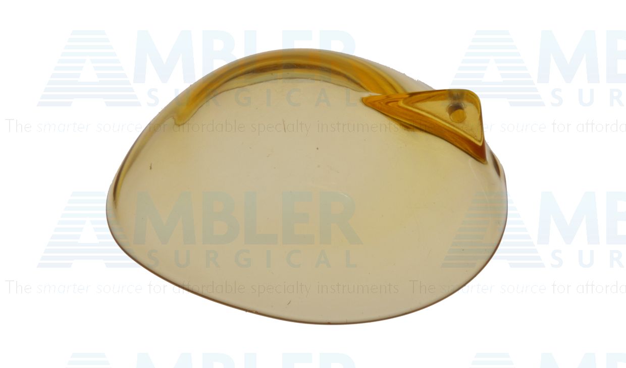 Ocular protective bilateral plastic eye shield, small, 26.0mm x 23.5mm, with handle, transparent yellow color, not for use with laser procedures, autoclavable, sold individually