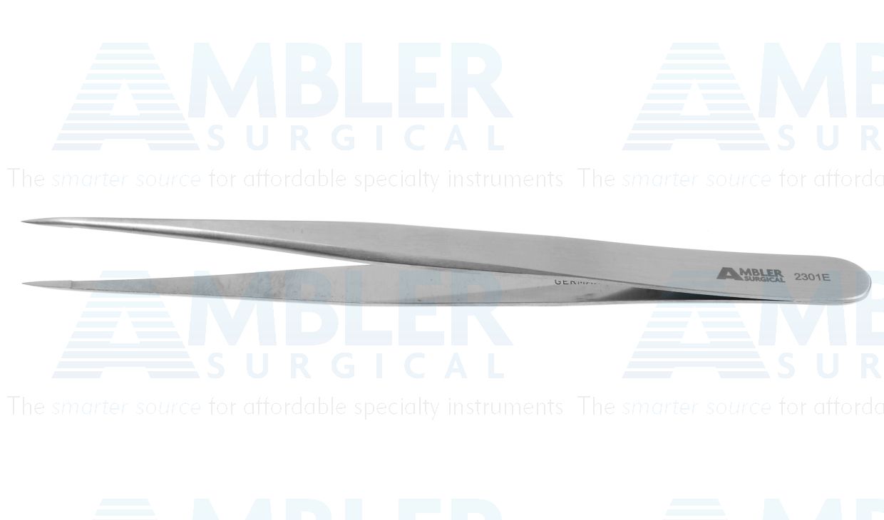 Jeweler's-type forceps #1, 4 3/4'',straight shafts with fine pointed tips and 6.0mm tying platforms, flat handle