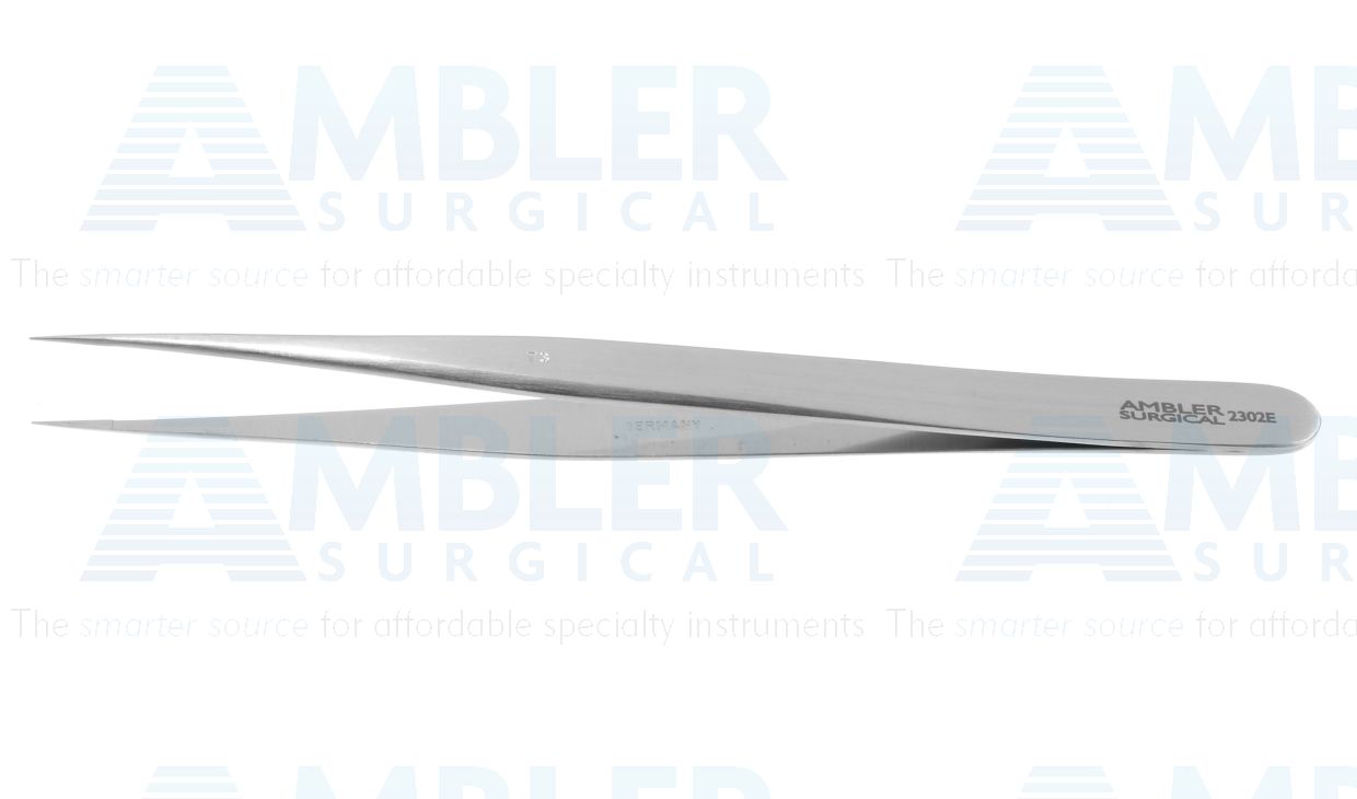 Jeweler's-type forceps #3, 4 3/4'',straight, narrow shafts with extra fine tips and 6.0mm tying platforms, flat handle