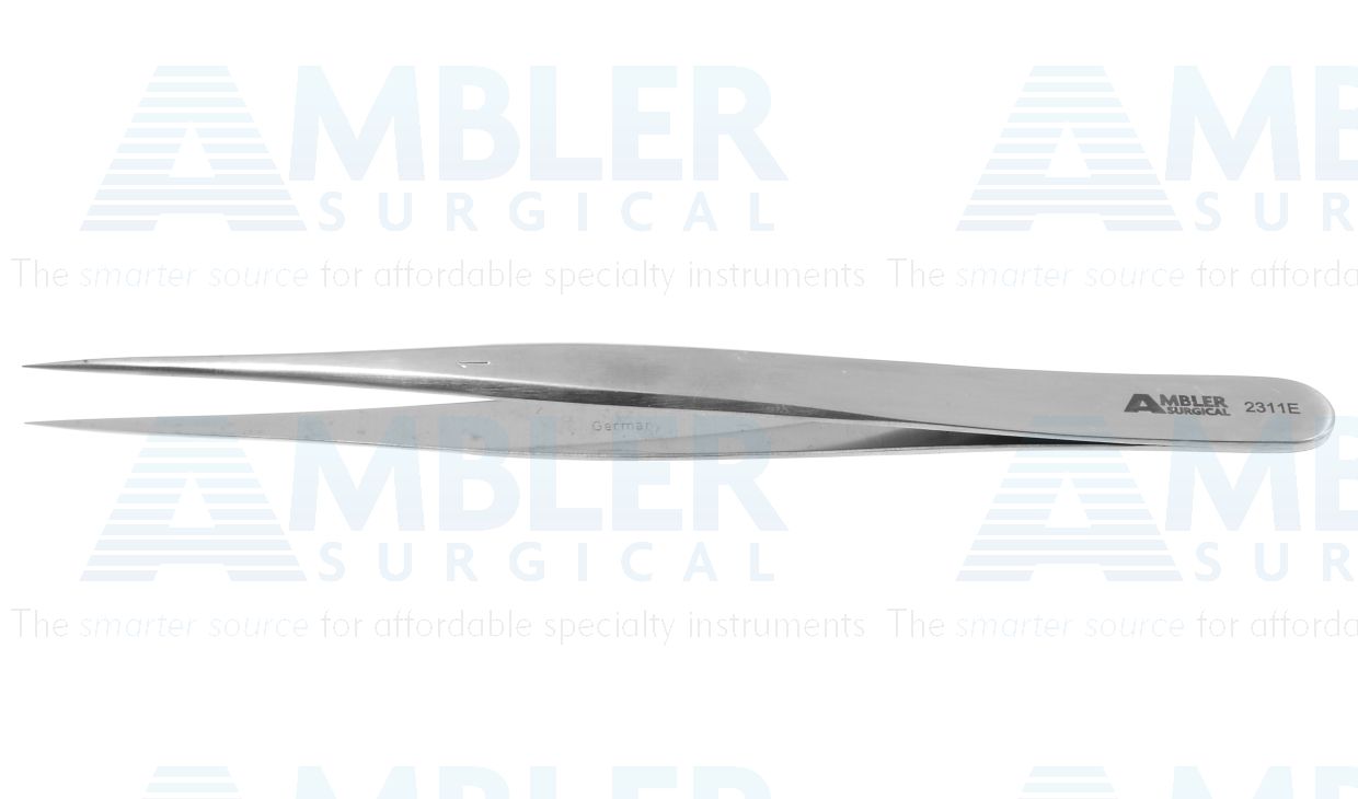 Jeweler's-type forceps #1, 4 3/4'',straight shafts, fine pointed tips, flat handle