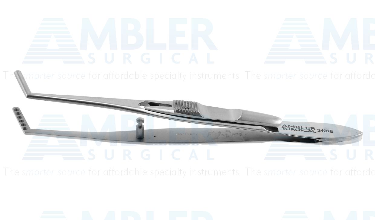 Jameson muscle forceps, adult size, 3 7/8'',angled right, 12.0mm jaws with 1mm teeth, flat handle with slide lock