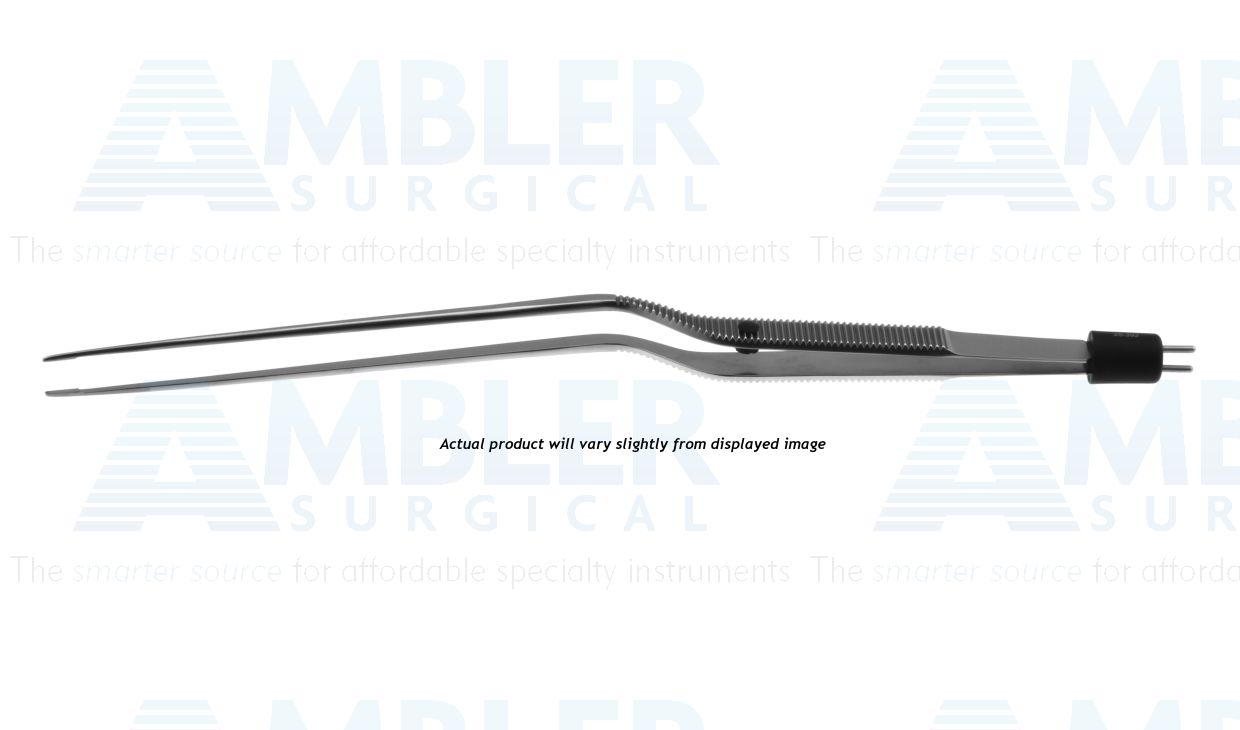 Malis-type bipolar forceps, 10 3/4'',working length 5 7/8'',bayonet shafts, with stop, 0.7mm wide non-stick tips, insulated, flat handle, titanium