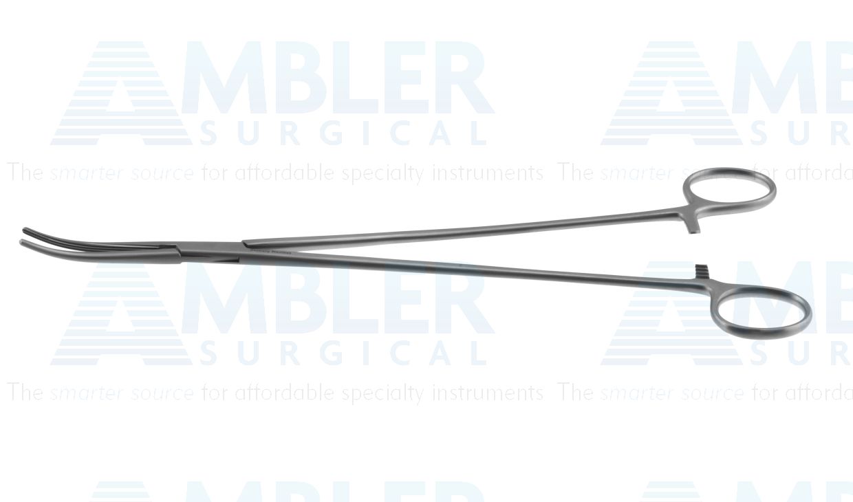 Anderson artery forceps, 12'',long, delicate, curved, longitudinal serrated jaws, ring handle