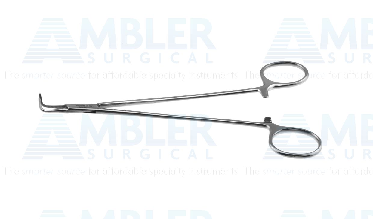 Bailey forceps, 7'',delicate, angled 90º, serrated jaws, ring handle