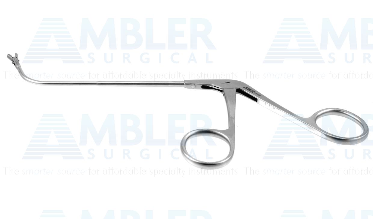 Biopsy and grasping forceps, 6 1/4'',working length 90.0mm, curved up 70º, double-action, 3.0mm x 6.0mm cupped jaws, ring handle