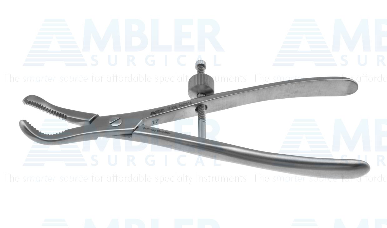 Bone reduction forceps, 7'',curved jaws, ring handle with speed lock