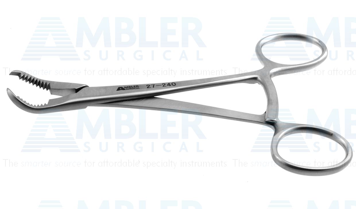 Bone reduction forceps, 5 1/2'',small, curved, serrated jaws, ring handle