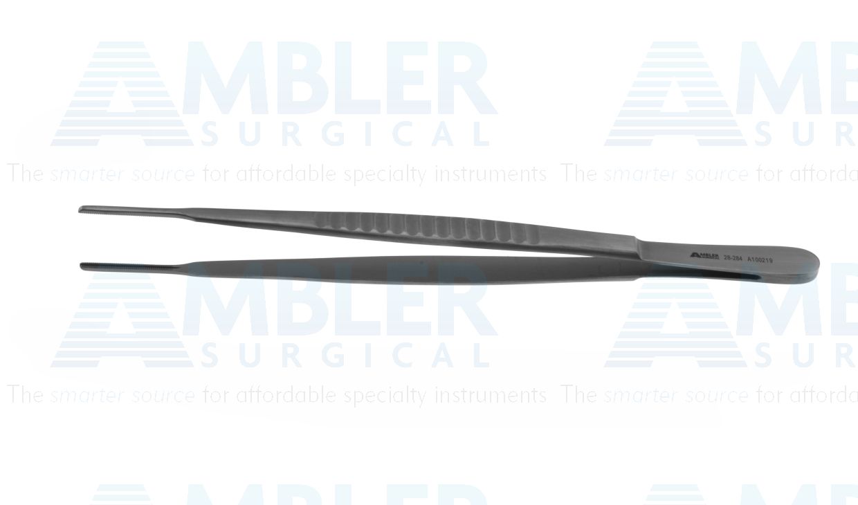 Cooley vascular tissue forceps, 8'',delicate, straight, serrated atraumatic jaws, flat handle