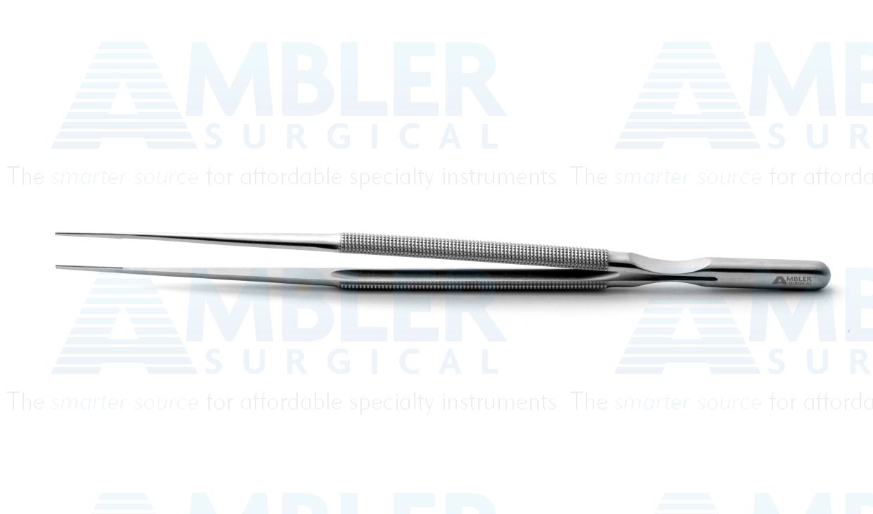 DeBakey microsurgical tissue forceps, 8'',straight, 1.0mm atraumatic tips, round counterweight handle