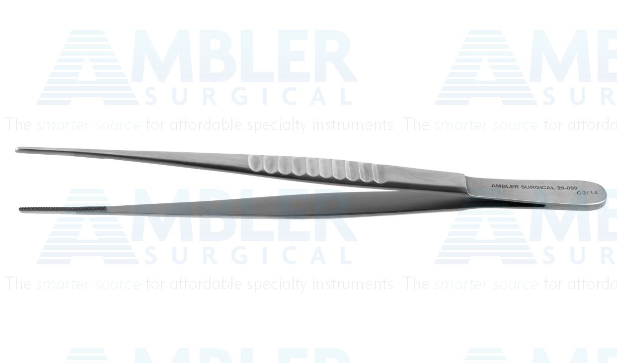 DeBakey vascular tissue forceps, 6'',delicate, straight, 1.5mm tapered atraumatic tips, flat handle