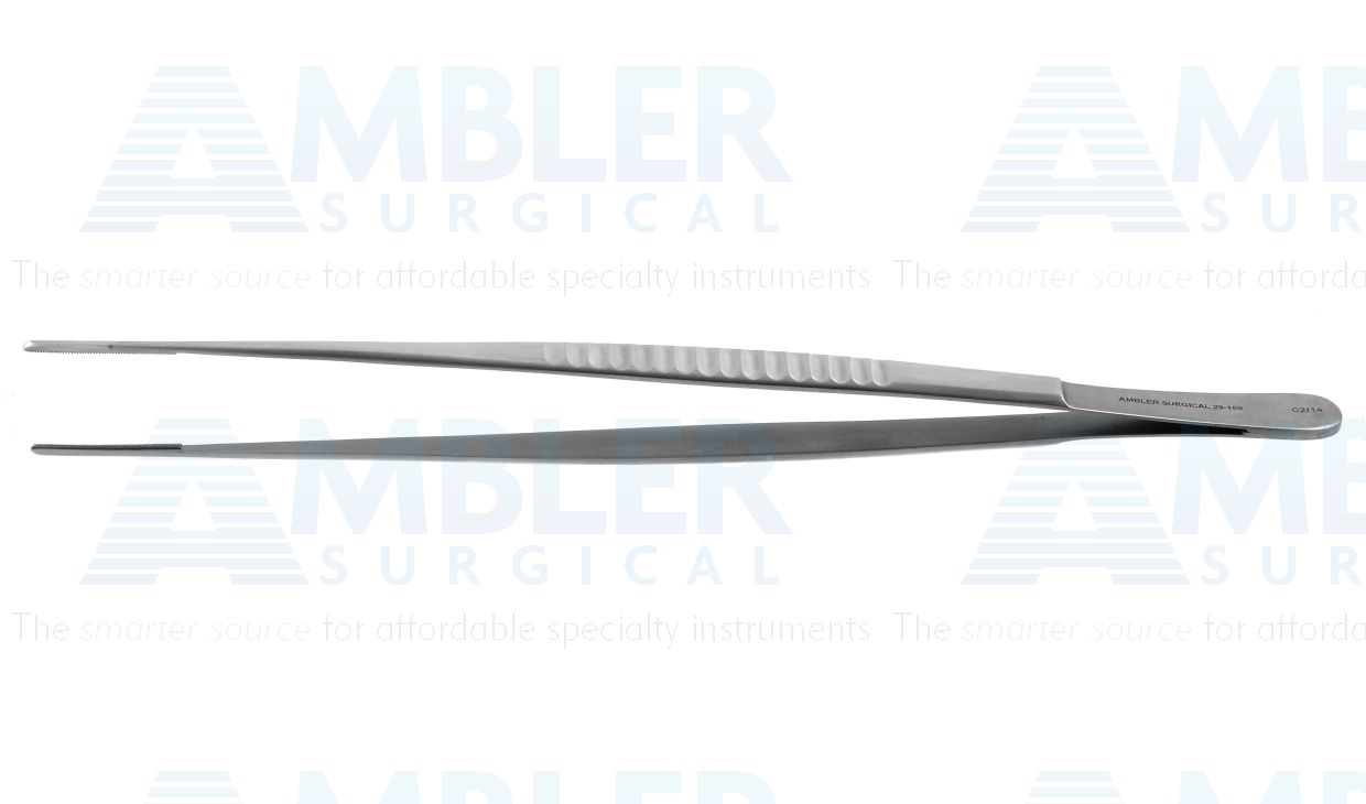 DeBakey vascular tissue forceps, 9 1/2'',standard, straight, 2.0mm tapered atraumatic tips, flat handle