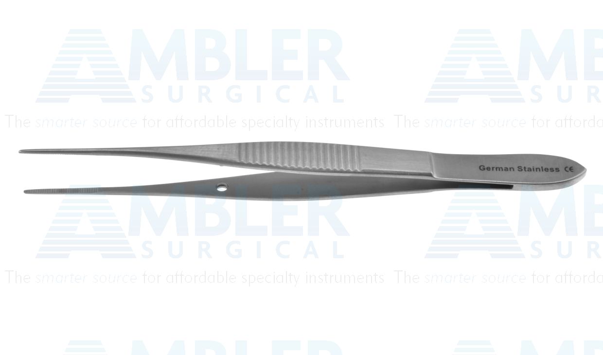 Dressing forceps, 3 7/8'',delicate, straight, 11.0mm serrated tips, flat handle