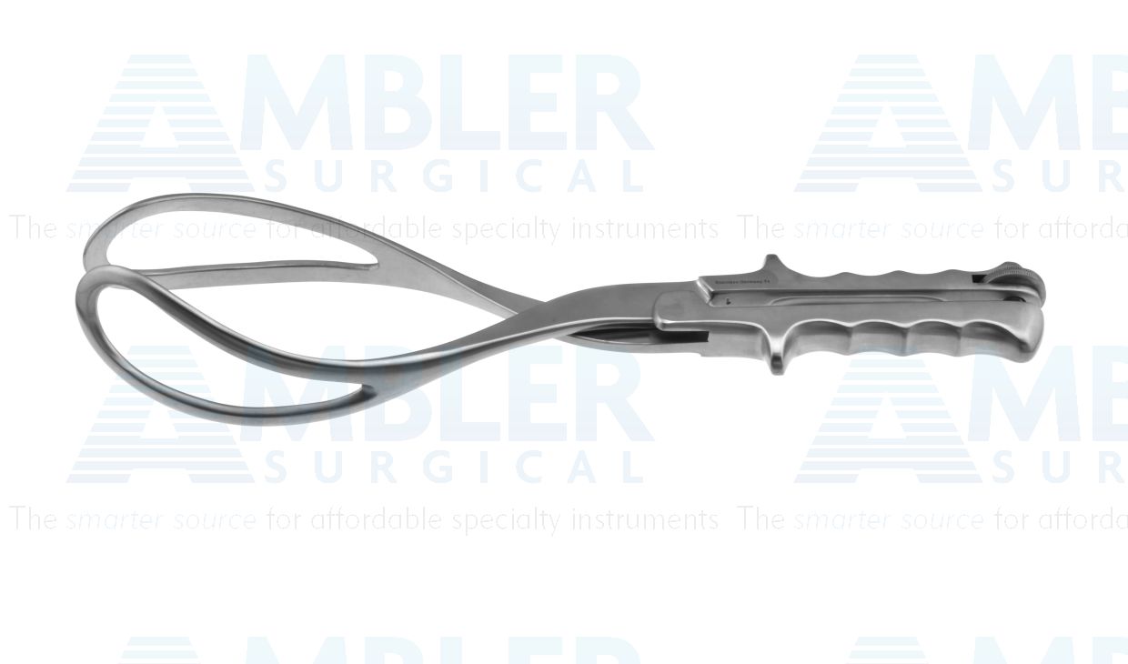 Elliot obstetrical forceps, 12 1/2'',short model, fenestrated blades, grip handle