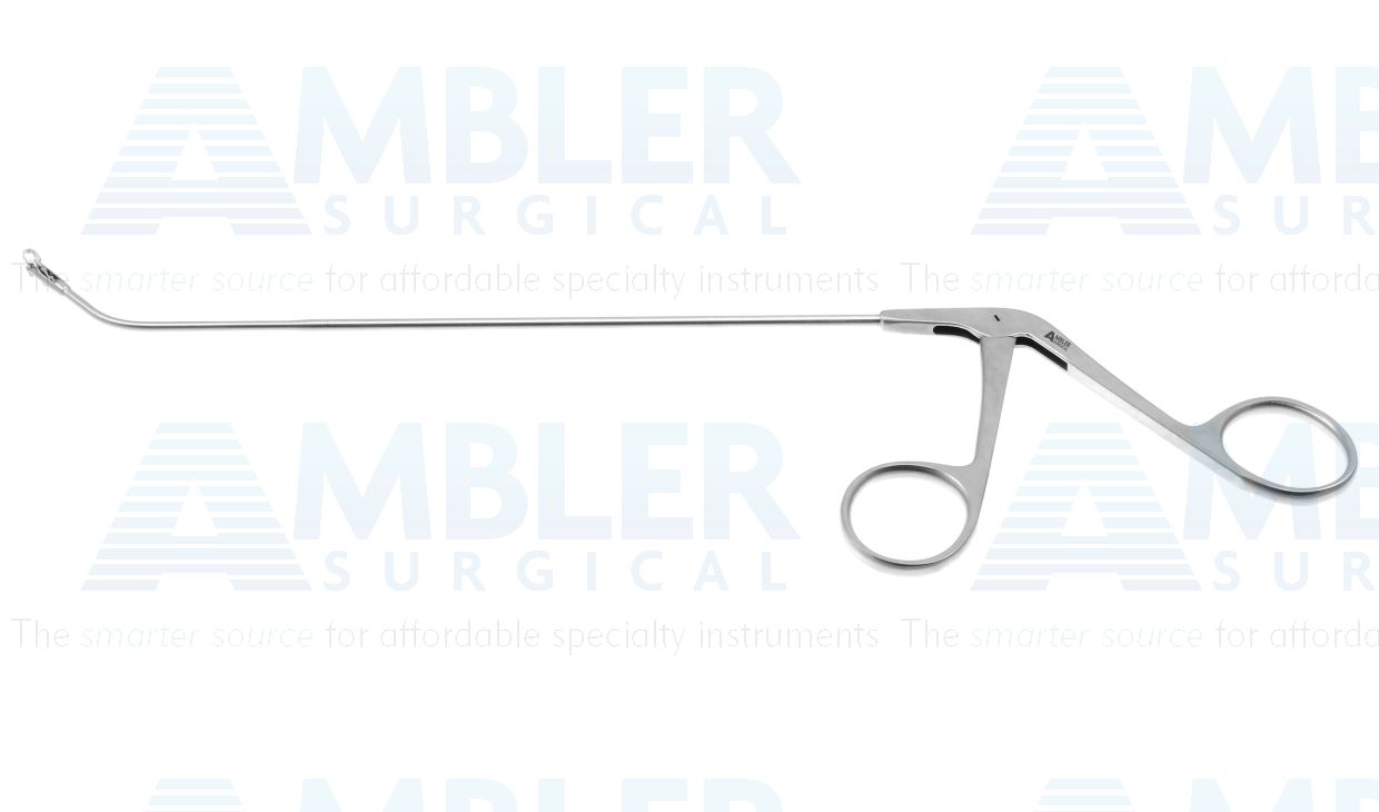 Frontal sinus recess giraffe forceps, working length 170mm, curved up 45º, double-action, 2.0mm horizontal cup jaws, ring handle