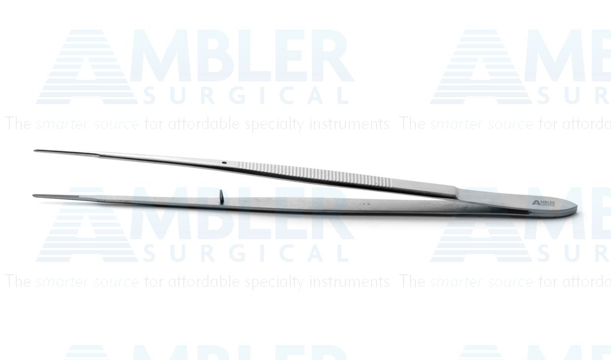 Gerald micro dressing forceps, 7 3/4'',delicate, straight, 1.0mm cross-serrated tips, flat handle
