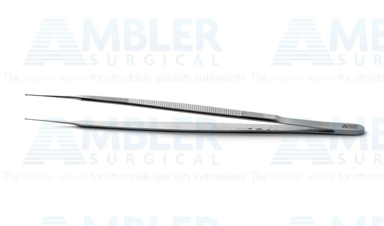 Gerald micro forceps, 7'',straight, 1.0mm TC dusted micro-ring tips, flat handle