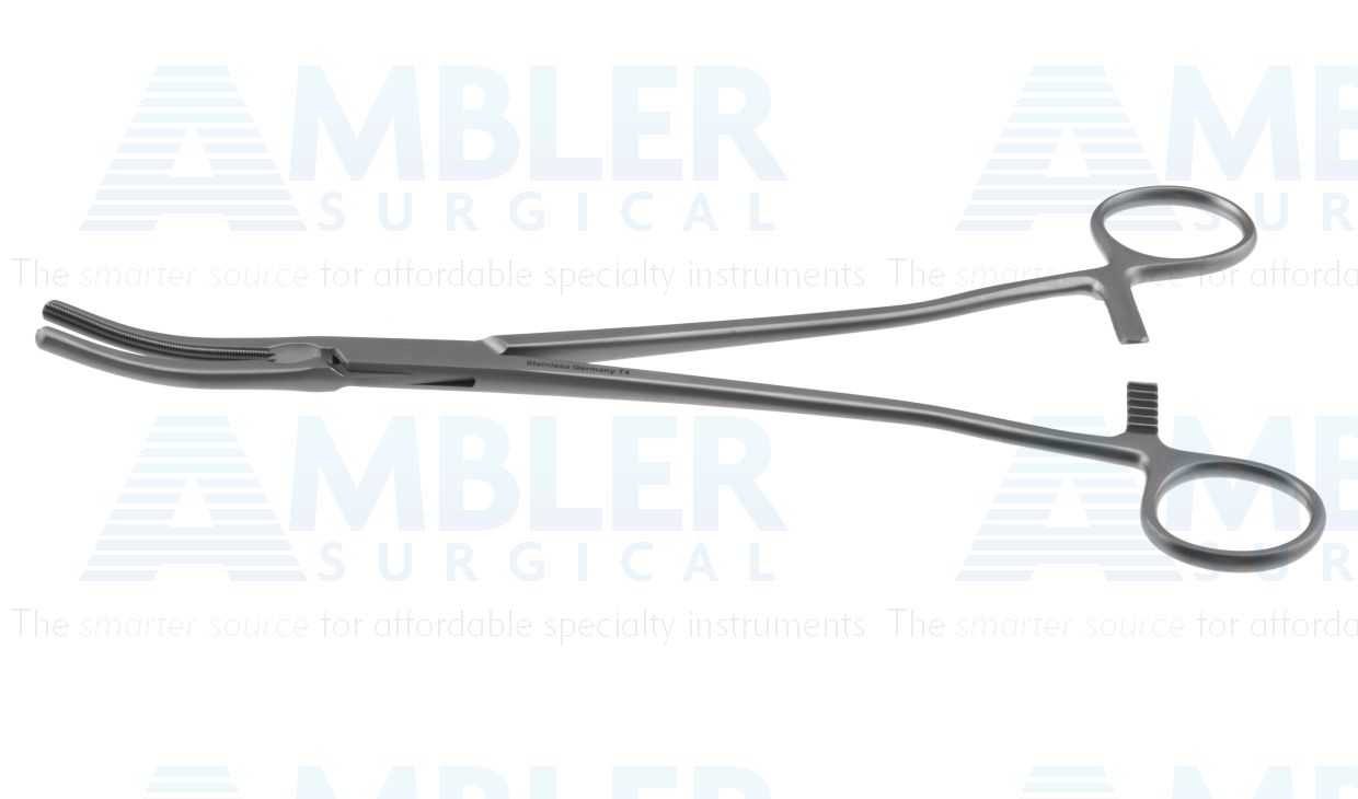Heaney-Rogers hysterectomy forceps, 10'',curved, atraumatic tips, 2x3 teeth, ring handle