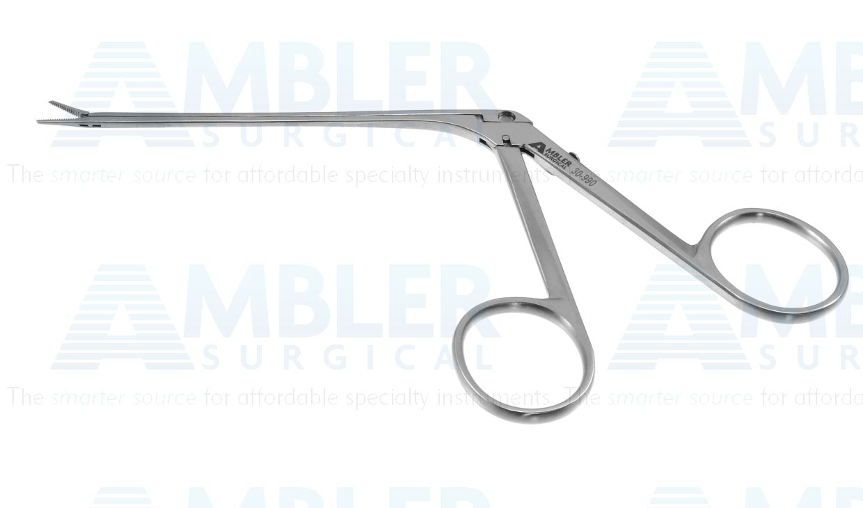 House alligator crimper forceps, 5 1/8'',working length 73.0mm, flattened, tapered, 8.0mm serrated jaws, ring handle