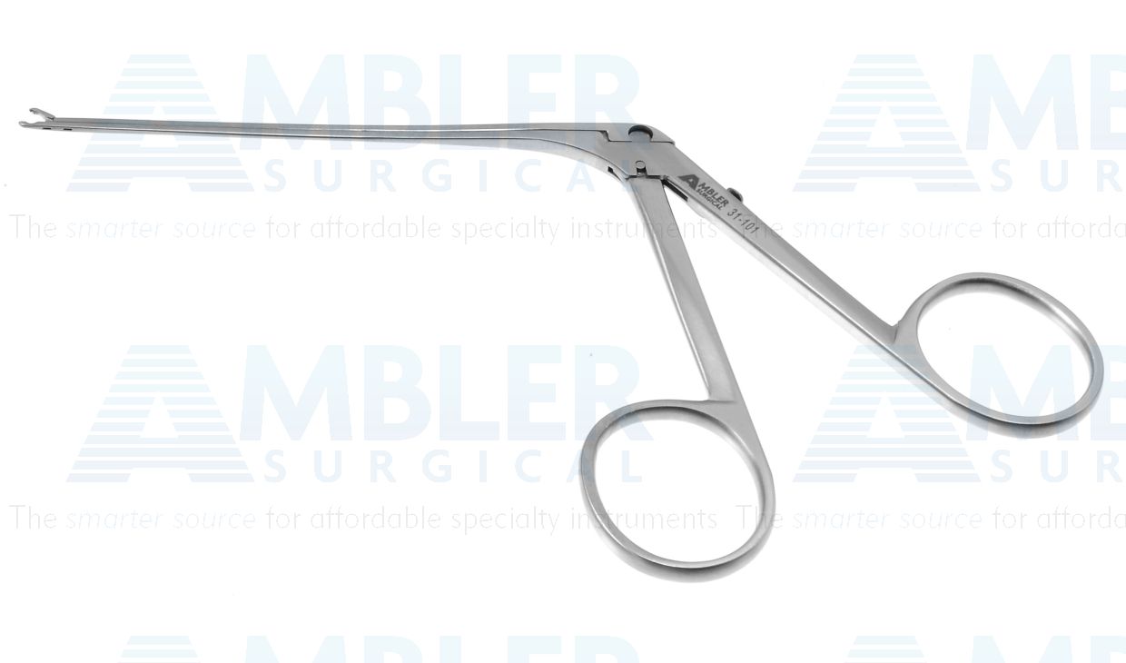 House forceps, 5 1/8'',working length 71.0mm, angled 15º right, 0.9mm cup jaws, ring handle