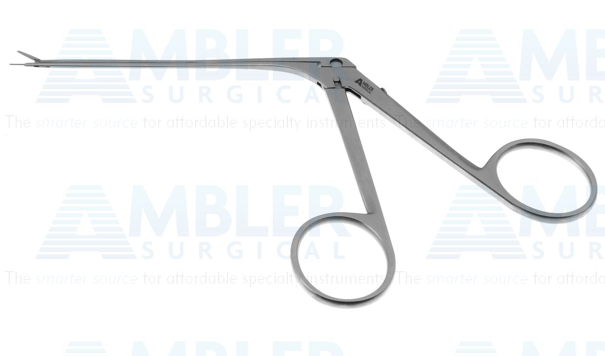Lievers vent tube introducer forceps, 5 3/8'',working length 73.0mm, delicate, 6.0mm serrated upper jaw, 2.5mm rod on lower jaw, ring handle