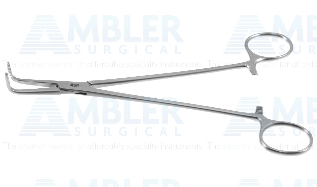 Heiss artery forceps, 8'',delicate, right angled, serrated jaws, ring handle