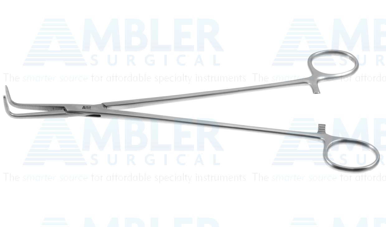 Heiss artery forceps, 9 1/2'',delicate, right angled, serrated jaws, ring handle