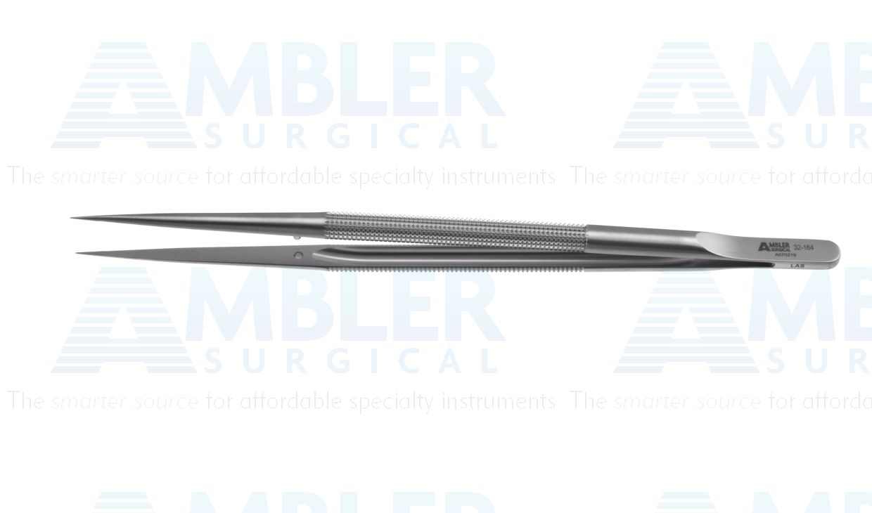 Microsurgical forceps, 7'',straight, 0.6mm tips with tying platform, 8.0mm round balanced handle