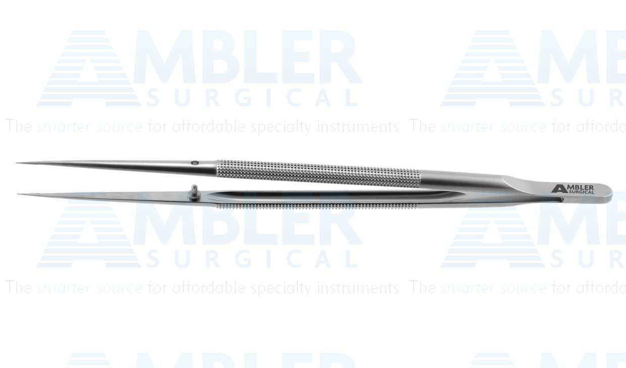Microsurgical tissue forceps, 7'',delicate, straight, 1x2 teeth, 0.6mm tips with tying platform, 8.0mm round balanced handle