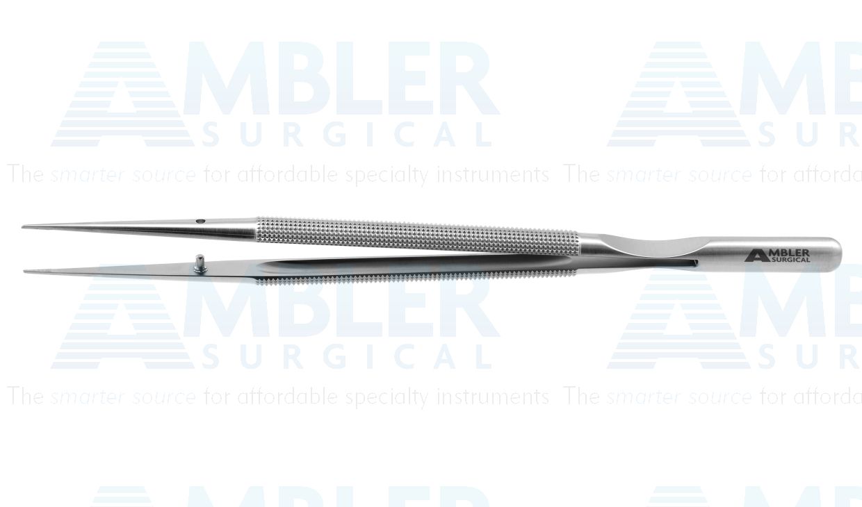 Microsurgical tissue forceps, 8 1/4'',straight, 1.0mm TC dusted tips with tying platform, round counterweight handle