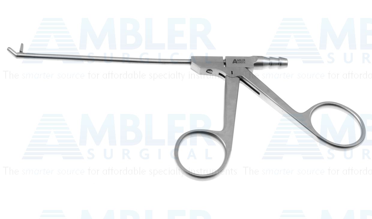Nasal sinus inner-suction forceps, 7 1/2'',working length 100mm, curved up, size #0, upturned 45º, fenestrated, 3.5mm wide oval jaws, ring handle
