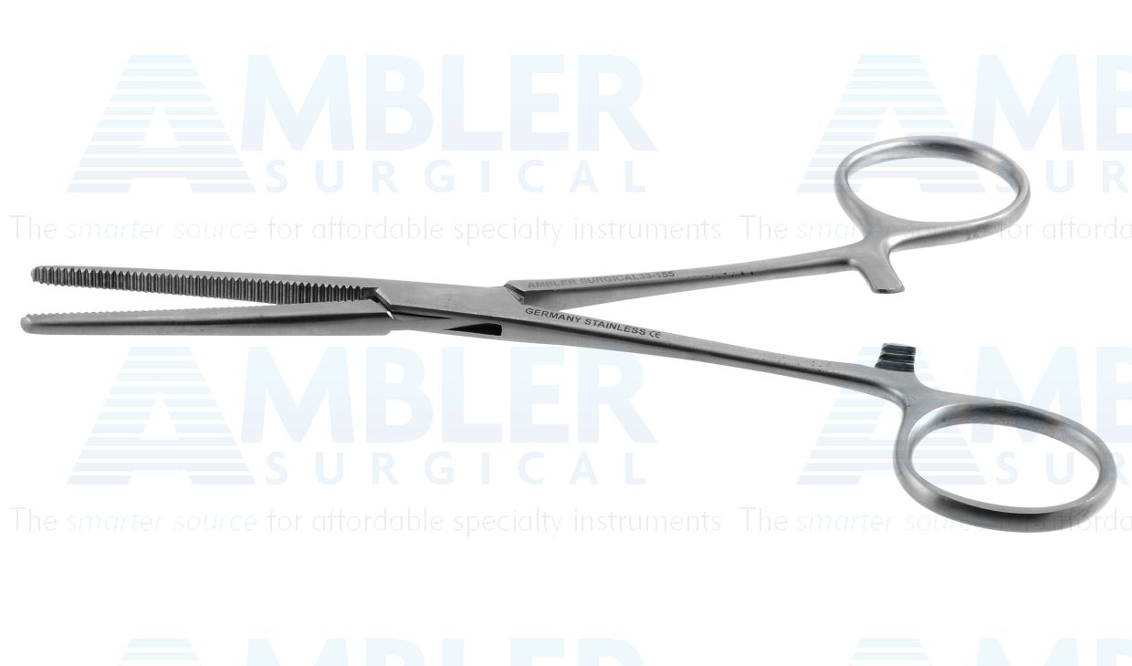 Rochester-Pean hemostatic artery forceps, 6 1/2'',straight, serrated jaws, ring handle